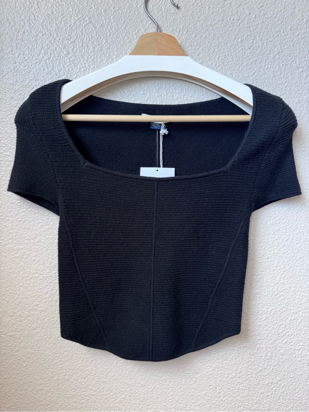NWT American Eagle Black Ribbed Sweater Knit Corset Style Crop Top M